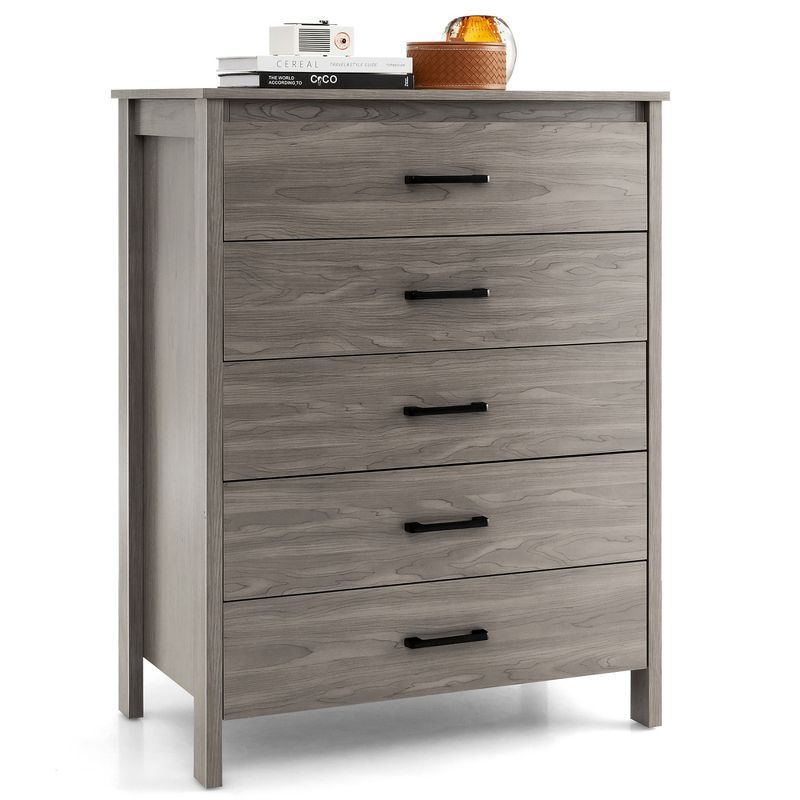 Gray Oak 5-Drawer Vertical Nursery Dresser with Metal Handles