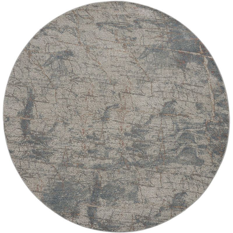 Round Light Grey/Blue Synthetic Easy Care Rug, 5'3"