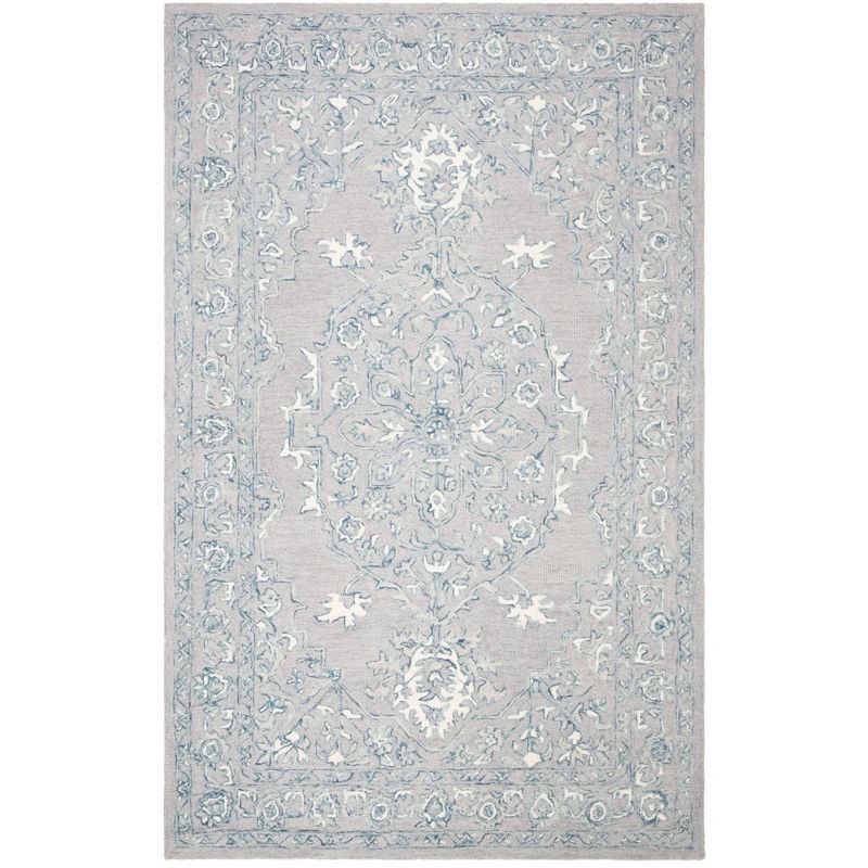 Light Grey and Ivory Wool Tufted 4' x 6' Area Rug