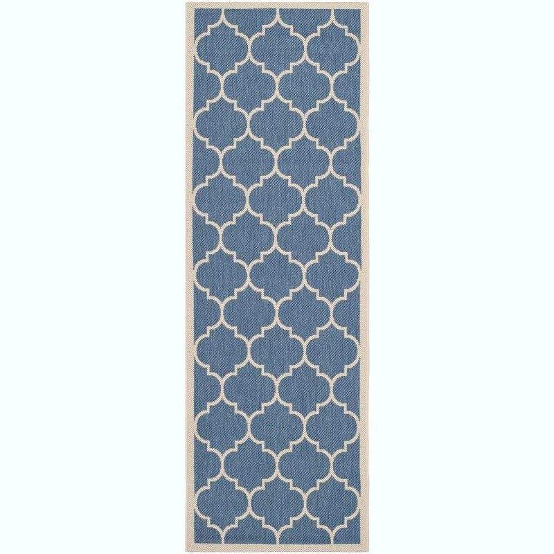 Blue and Beige Trellis Indoor/Outdoor Runner Rug