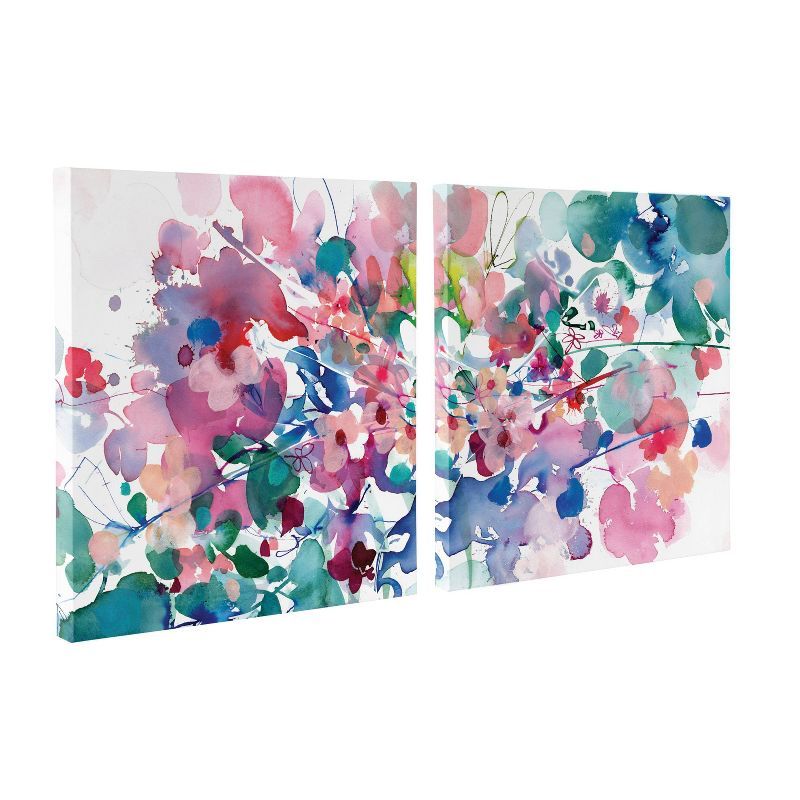 In Between Colorful Abstract Floral Canvas Wall Art Set