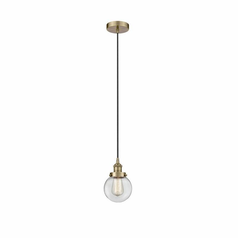 Antique Brass Mini Pendant with Clear Glass Globe Shade