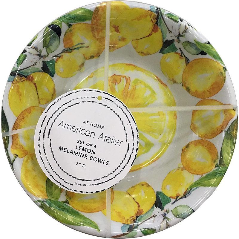 American Atelier Lemon Design 7-Inch Melamine Salad and Pasta Bowls, Set of 4