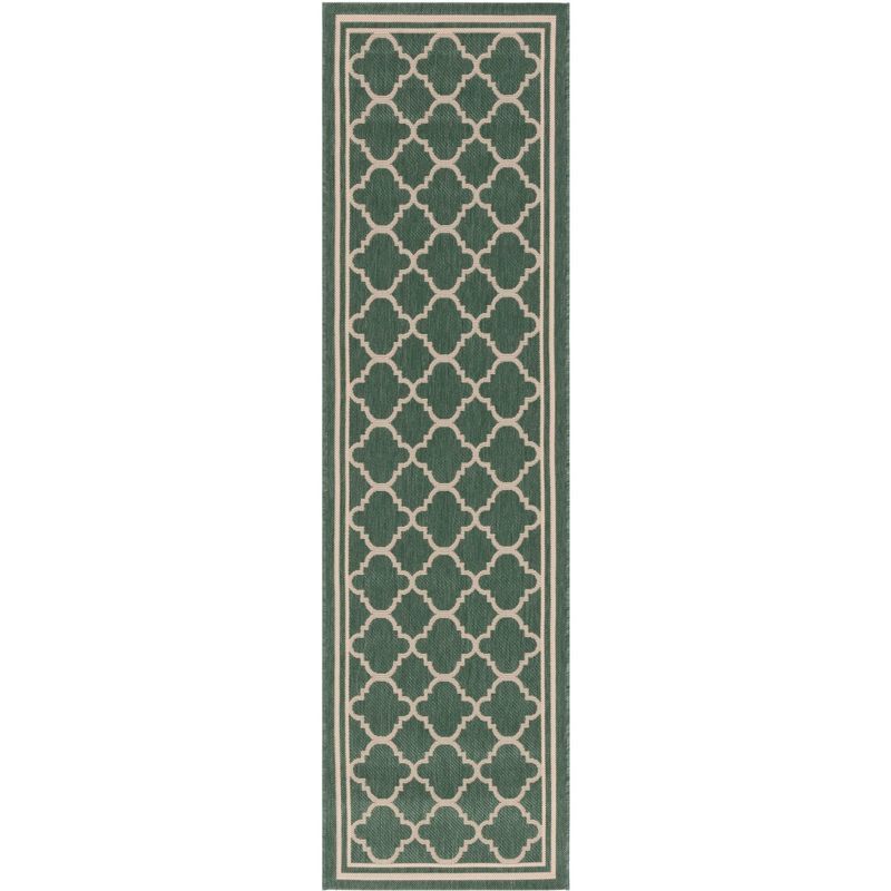 Green and Beige Geometric Indoor/Outdoor Runner Rug