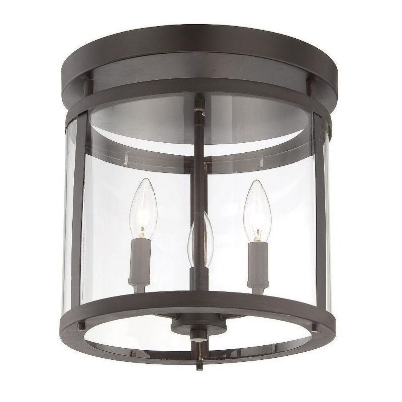 Transitional English Bronze 3-Light Semi-Flush Mount with Clear Glass