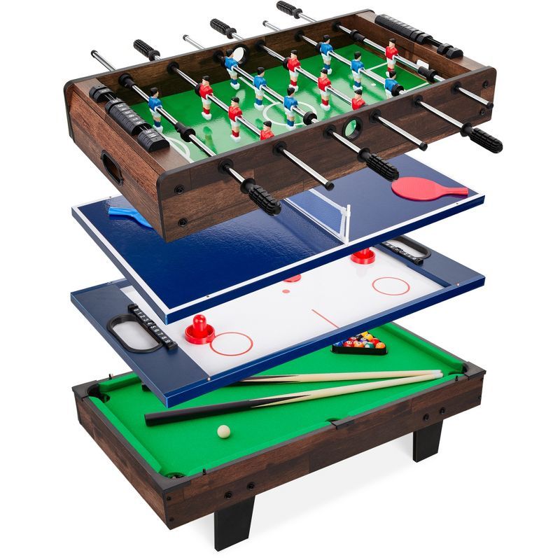 Dark Wood 4-in-1 Multi Game Table with Pool, Foosball, Air Hockey, and Ping Pong