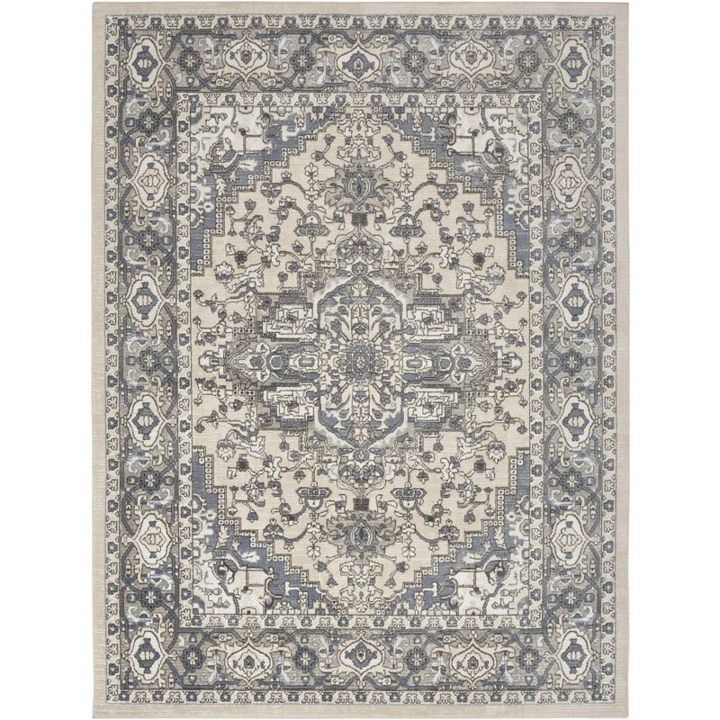 Ivory Blue Rectangular Persian Design 9' x 12' Synthetic Area Rug