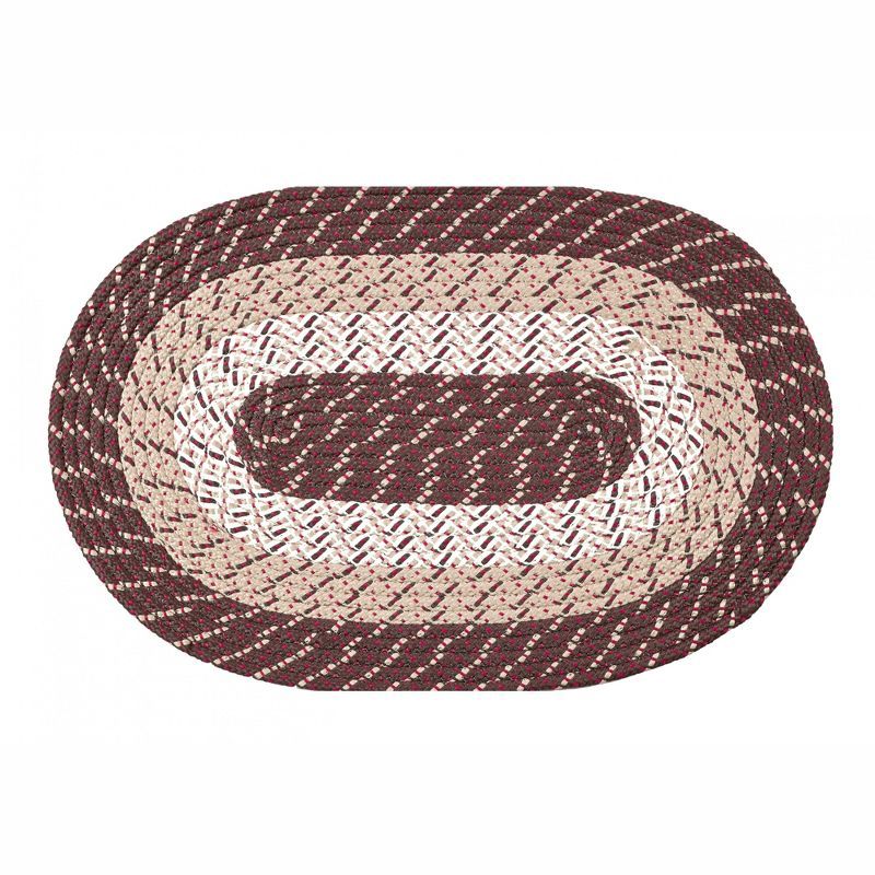 Brown Stripe Oval Braided Reversible Synthetic Rug, 30" x 50"