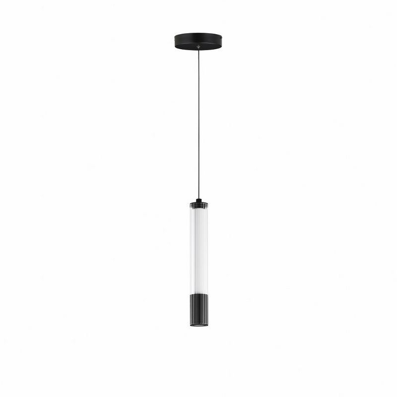 Cortex 10" Black LED Pendant with Clear Ribbed Glass Shade