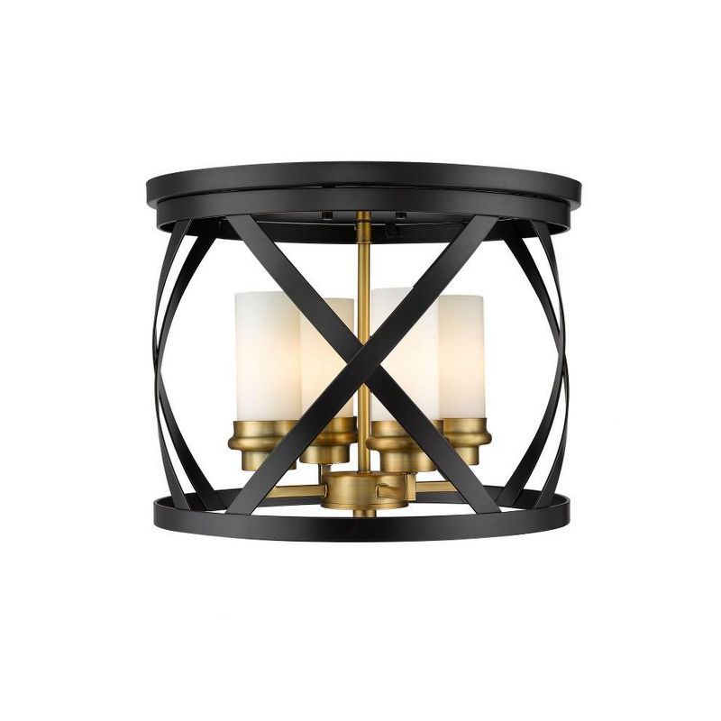 Matte Black and Brass 4-Light Glass Flush Mount