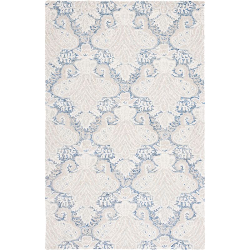 Blue and Ivory Hand-Tufted Wool Area Rug, 5' x 8'