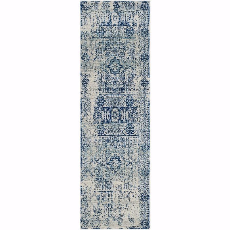 Evoke Blue and Ivory Synthetic Runner Rug