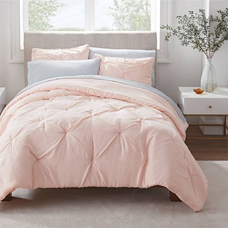 Blush Pink Pleated Fast-Drying Full/Queen Duvet Set