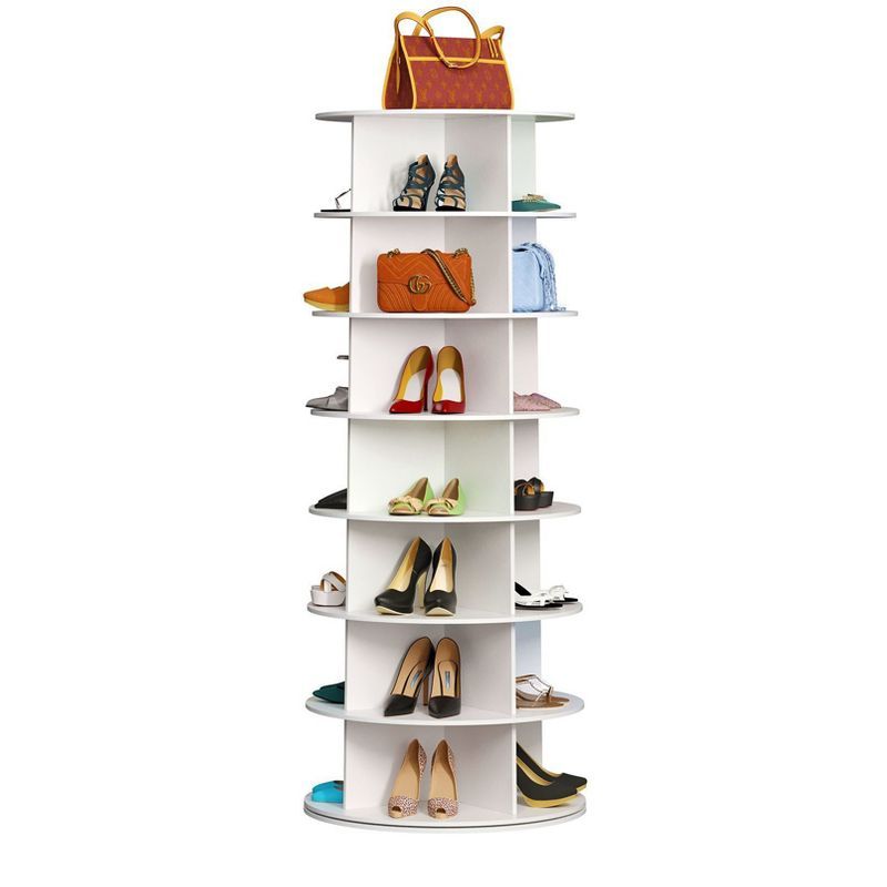 White 7-Tier Revolving Shoe Rack Tower with Wood Shelves