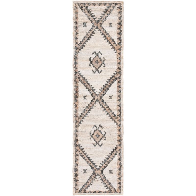 Handmade Black and Ivory Flat Woven Jute Area Rug, 27" x 10"