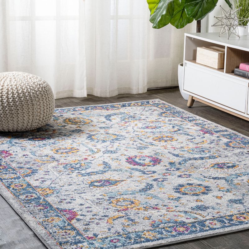 Izil Light Gray and Blue 9' x 12' Synthetic Persian Area Rug