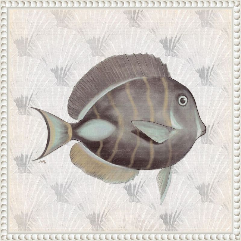 Neutral Vintage Fish Canvas Wall Art with Beaded Frame