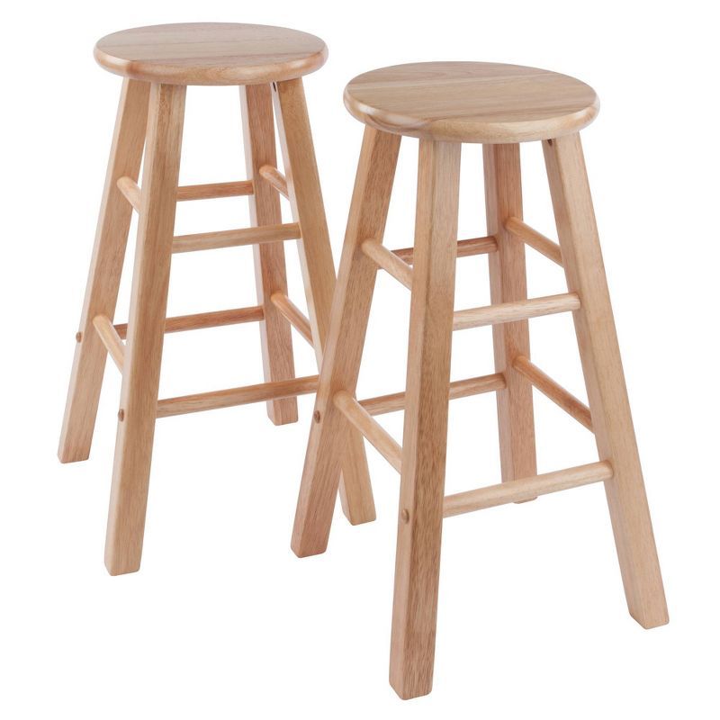 Transitional Natural Wood Backless Counter Stool, 24"H Beige