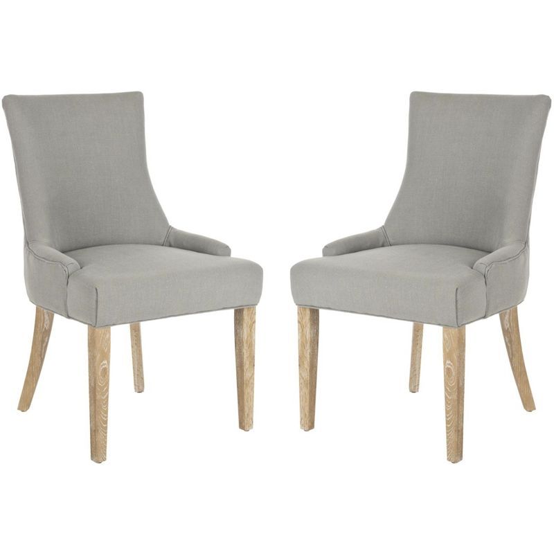 Granite Gray Linen Upholstered Parsons Dining Chairs with Oak Legs, Set of 2