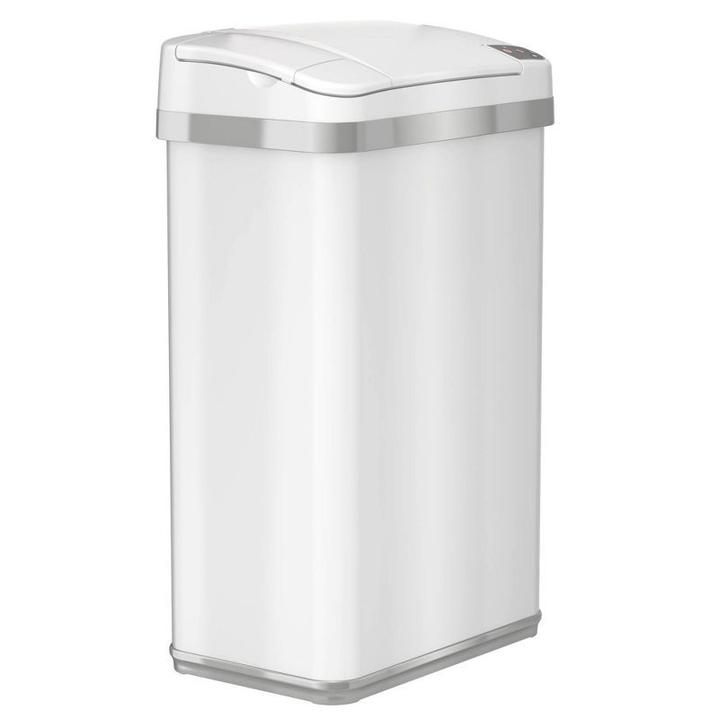 White Stainless Steel Touchless Sensor Kitchen Trash Can