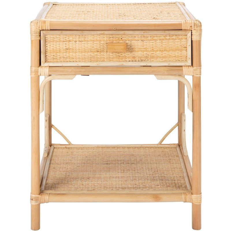 Natural Bamboo and Rattan 1-Drawer Nightstand with Shelf