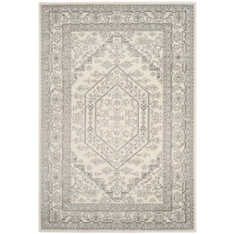 Ivory and Silver Medallion Hand-Knotted Easy Care Area Rug