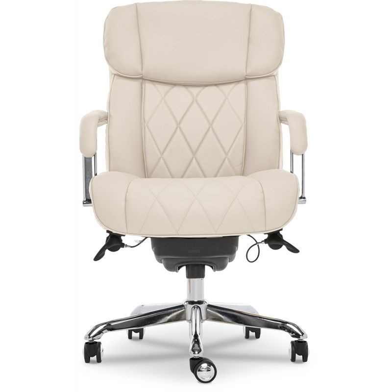 Ivory Bonded Leather Ergonomic Executive Office Chair with Chrome Base