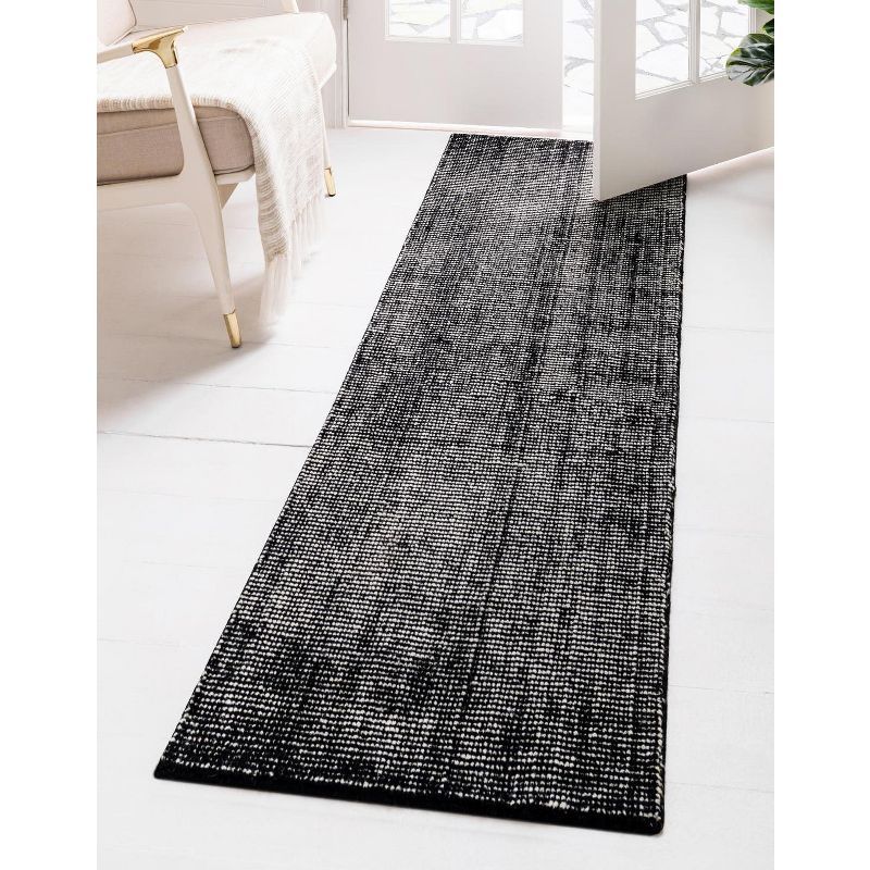 Hand-knotted Ivory and Black Wool Runner Rug