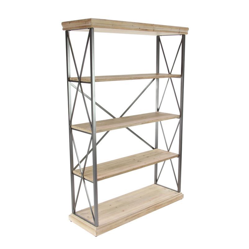 Industrial Brown Wood and Metal 5-Tier Shelving Unit