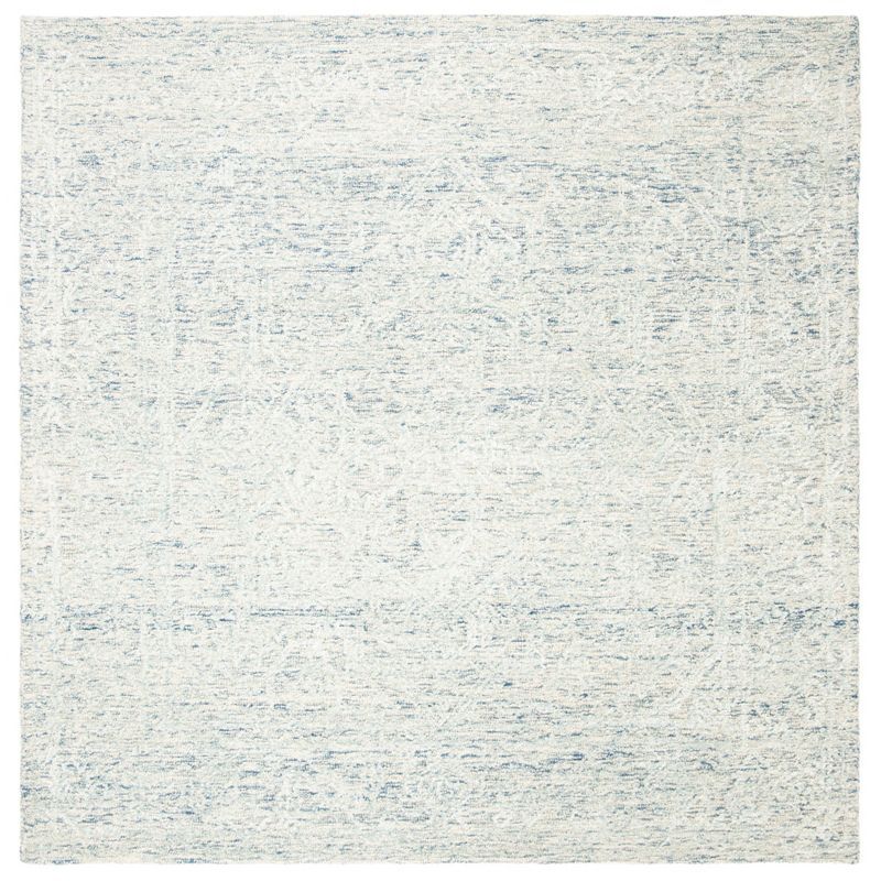 Blue and Ivory Square Hand-Tufted Wool Area Rug