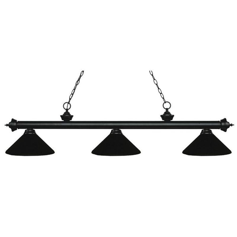 Matte Black Steel 3-Light Island Pendant with Glass Shades