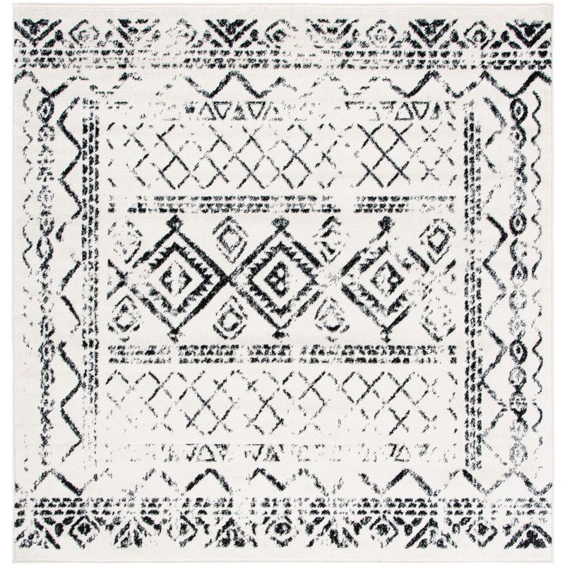 Boho-Chic Ivory Square Hand-Knotted Synthetic Area Rug