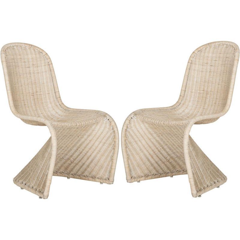 Gray Geometric Rattan Side Chairs, Set of 2