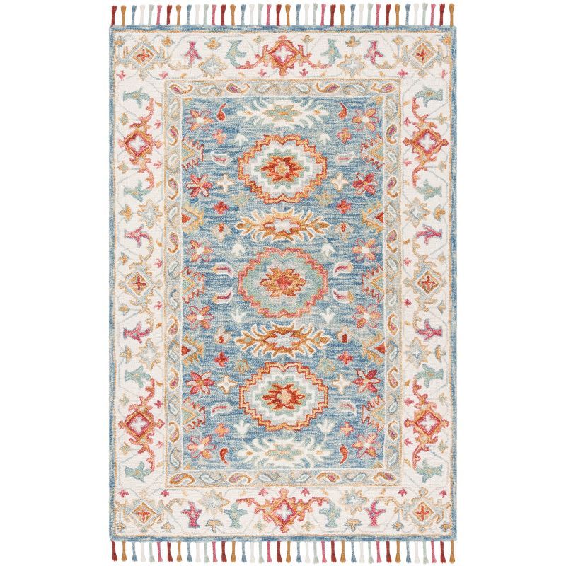 Bohemian Chic Handmade Blue Floral Wool Area Rug 9' x 12'