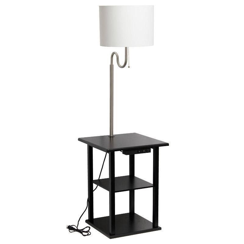 57" Black Modern 2-Tier End Table Floor Lamp with USB Ports