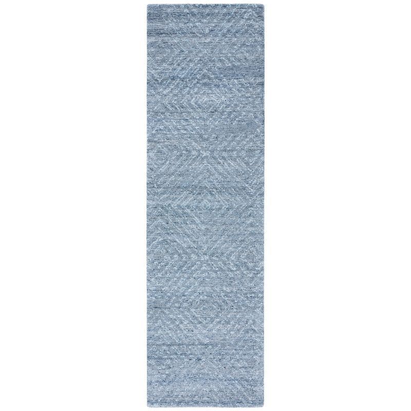 Handmade Blue Abstract Tufted Wool Rectangular Rug 27" x 4"