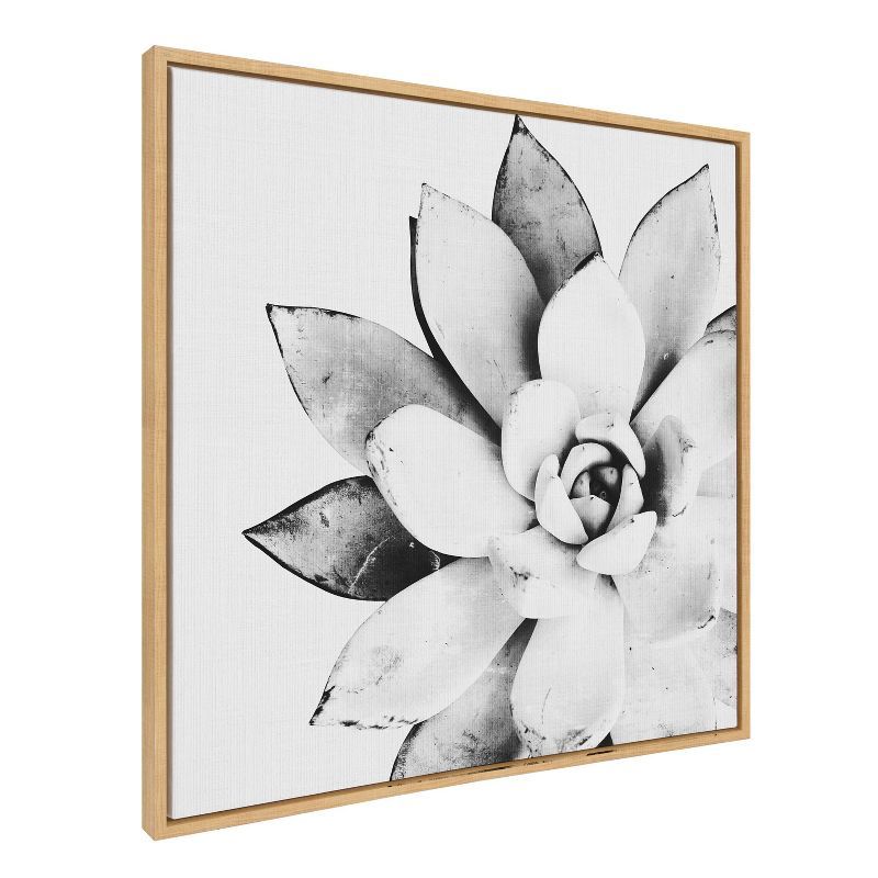 Modern Black and White Succulent Canvas Print with Natural Frame