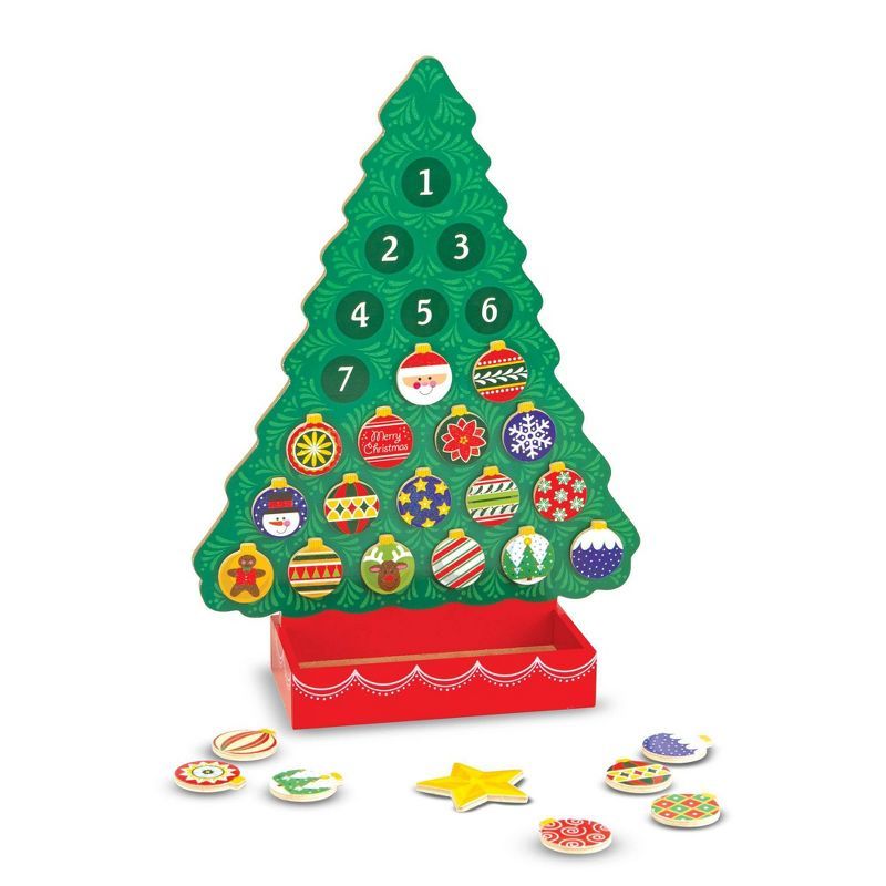 Green Wooden Christmas Tree Advent Calendar with Magnetic Ornaments