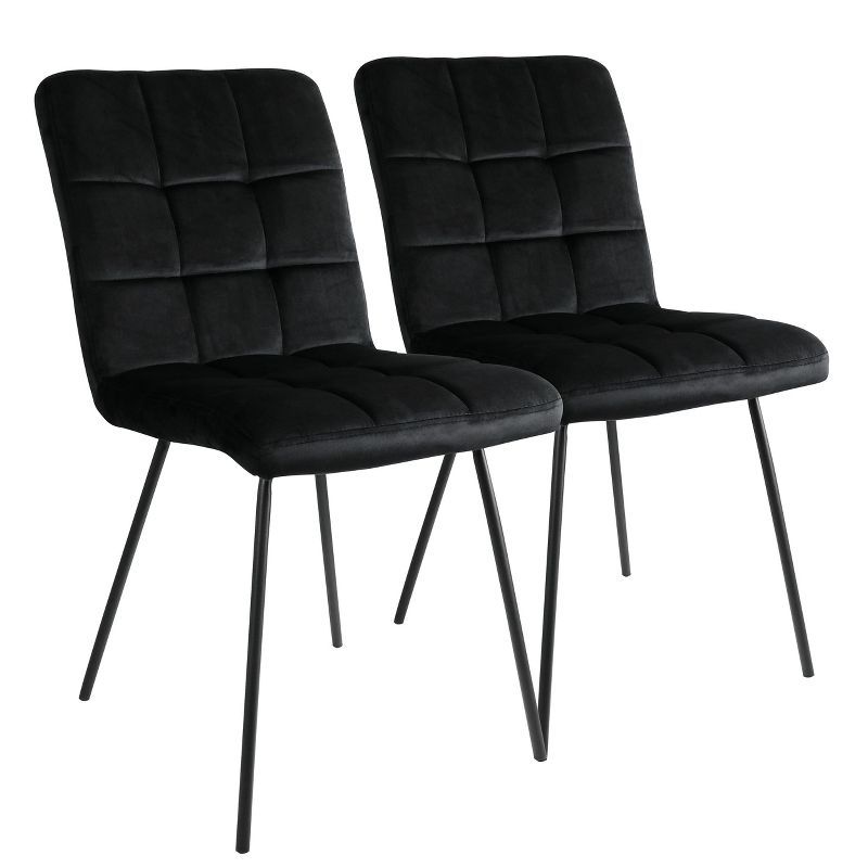 Elama Black Velvet Tufted Accent Chairs with Metal Legs - 2 Piece Set