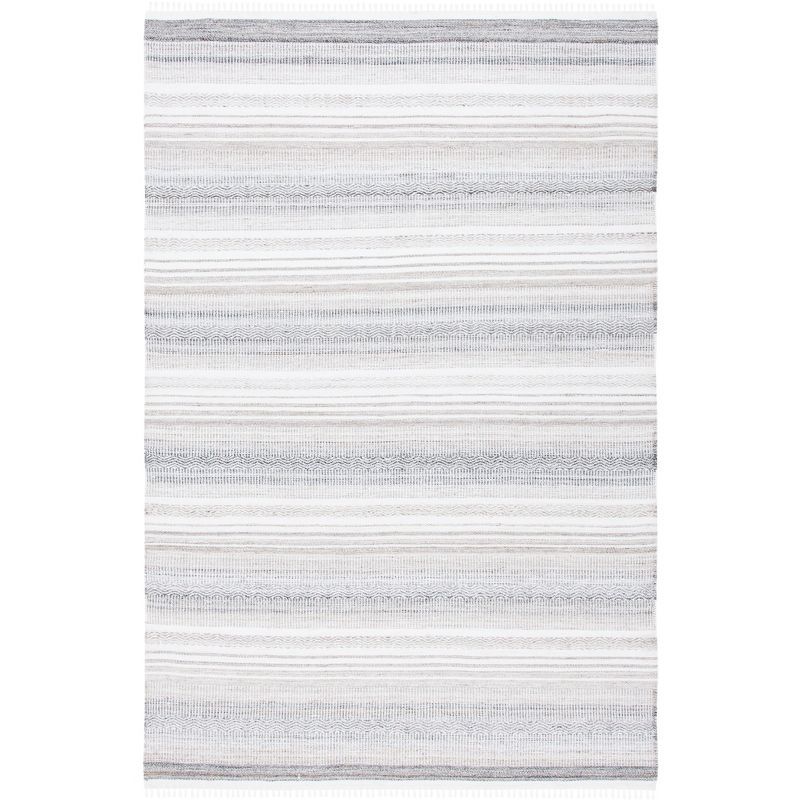 Bohemian Ivory & Charcoal Handwoven Kilim Rug - 4' x 6'
