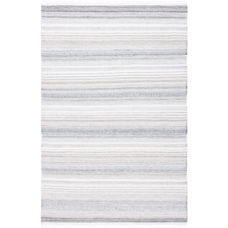 Bohemian Ivory & Charcoal Handwoven Kilim Rug - 4' x 6'