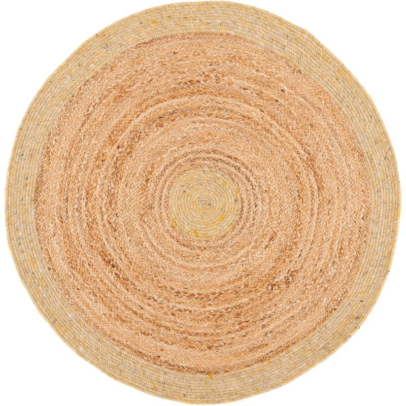 Handwoven Gold and Natural Round Wool Cotton Area Rug