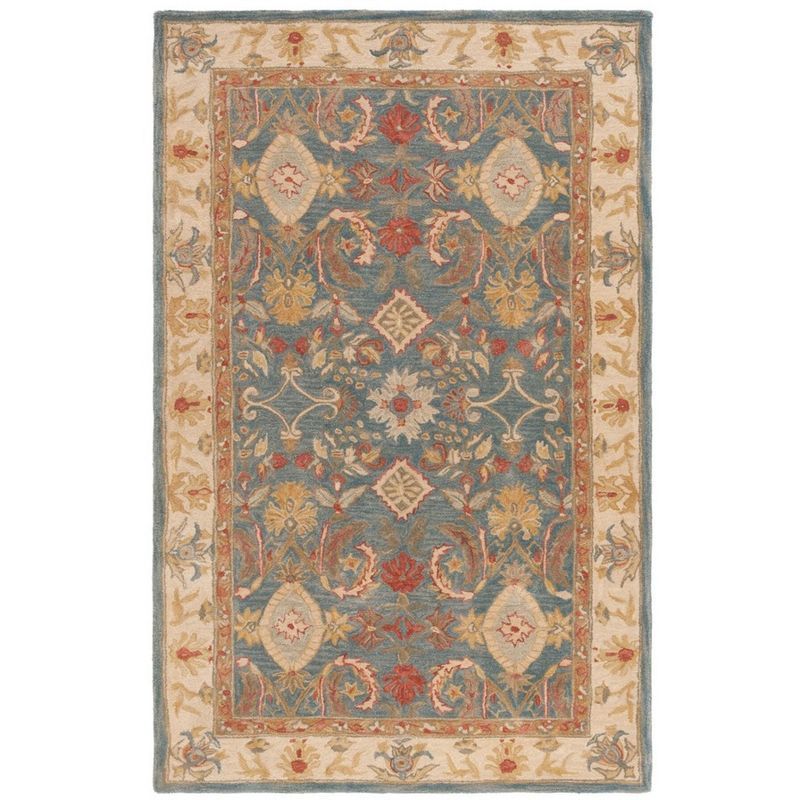 Katina Light Blue Floral Hand-Tufted Wool Rectangular Rug