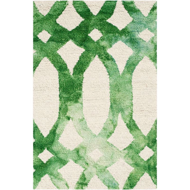 Ivory and Green Hand-Tufted Wool Area Rug, 2' x 3'