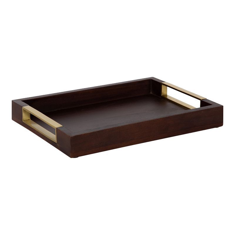 Heller Rectangular Espresso Finish Mango Wood Tray with Nickel-Plated Handles