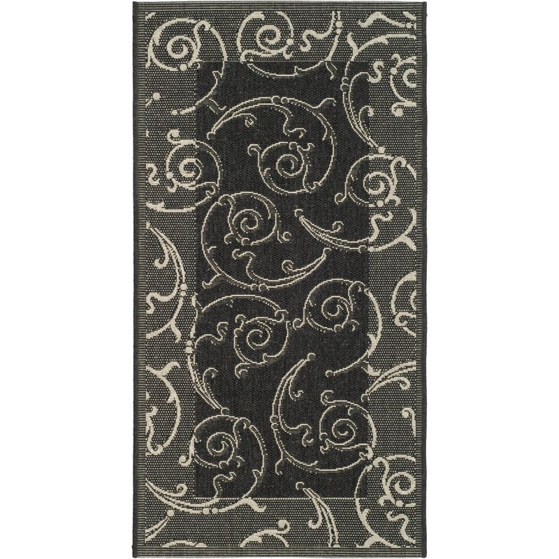 Black and Sand Baroque Print Synthetic Outdoor Rug, 5' x 7'