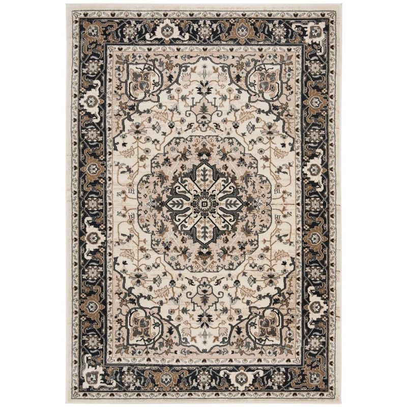 Cream and Navy Floral Rectangular Area Rug, 12' x 15'