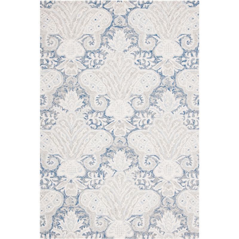 Blue and Ivory Handmade Wool 4' x 6' Area Rug