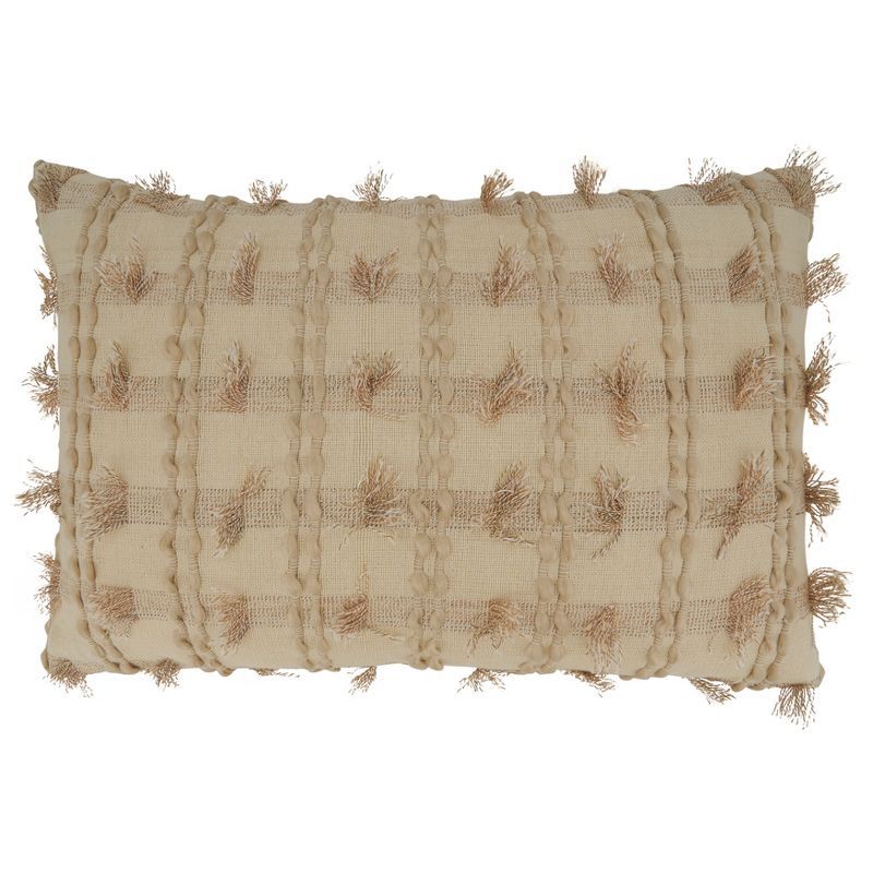 Natural Fringe Striped Cotton Blend Throw Pillow