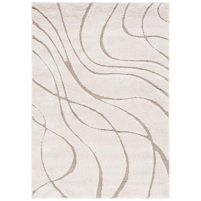 Cream and Beige Abstract Shag Area Rug